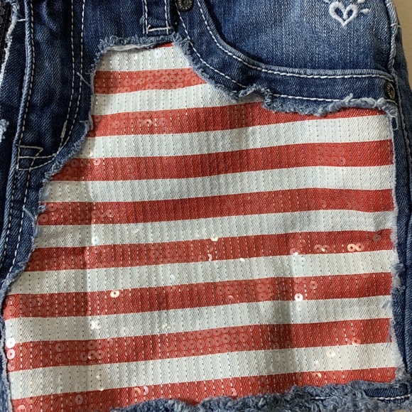 Justice Sequin Distressed Flag Denim Jean Shorts - Picture 11 of 12